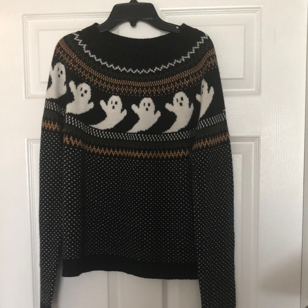 Source Unknown Black and White Crew Neck Sweater with Ghost Pattern